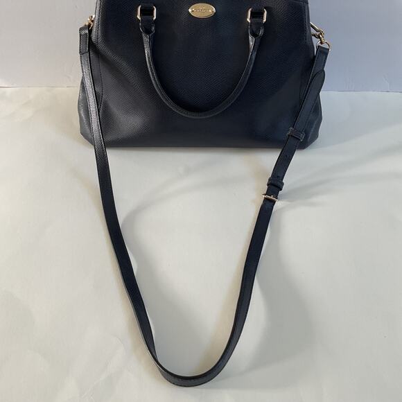 Coach Margot Crossbody Carryall Satchel Bag Navy Blue Crossgrain Leather F34607 - Picture 4 of 11